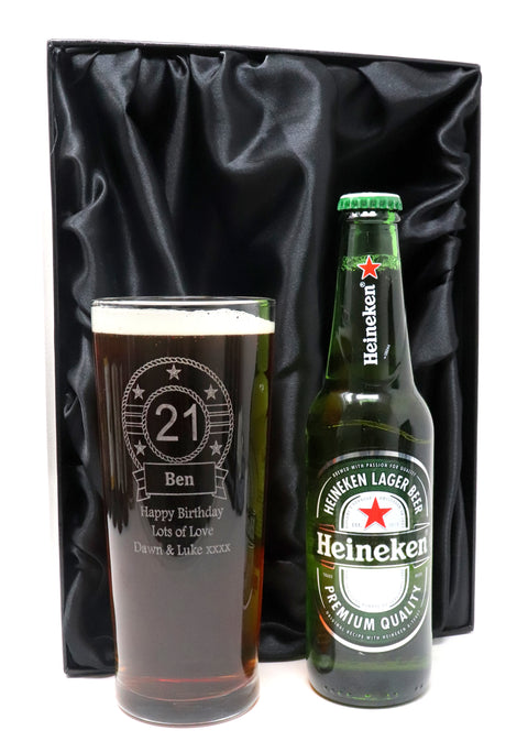 Personalised Birthday Pint Glass & Beer/Cider Gift Set