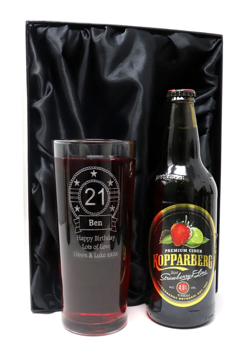 Personalised Birthday Pint Glass & Beer/Cider Gift Set