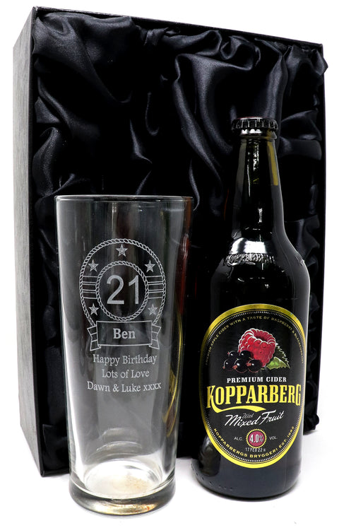 Personalised Birthday Pint Glass & Beer/Cider Gift Set
