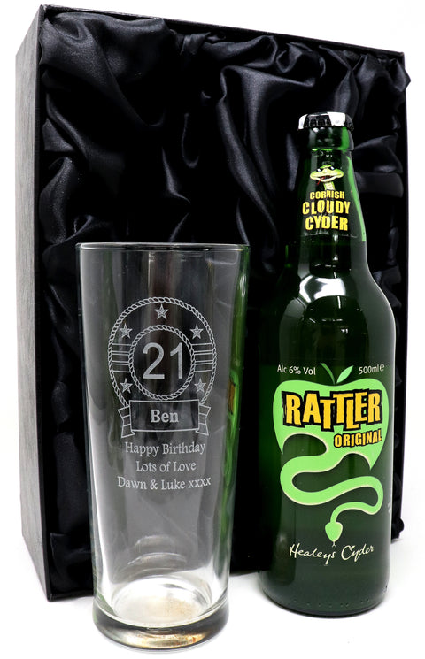Personalised Birthday Pint Glass & Beer/Cider Gift Set