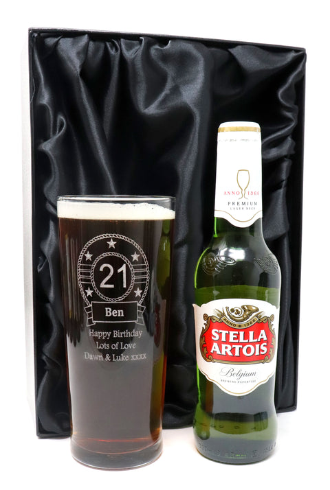 Personalised Birthday Pint Glass & Beer/Cider Gift Set