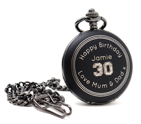 Personalised Black Pocket Watch - Birthday Design