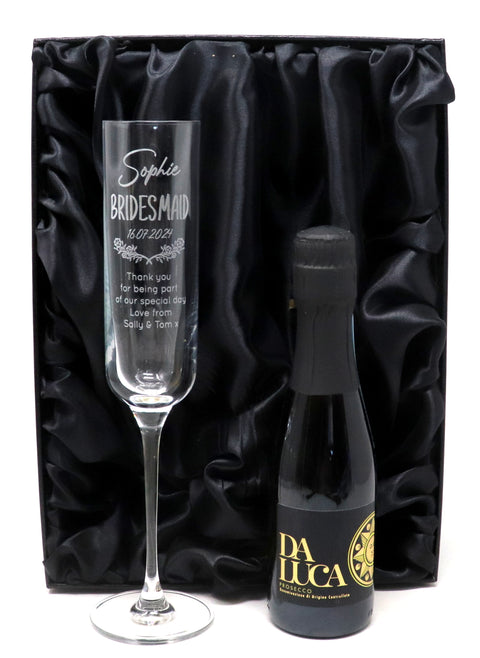 Personalised Fusion Flute & 20cl Prosecco in Silk Gift Box - Bridesmaid Wedding Design