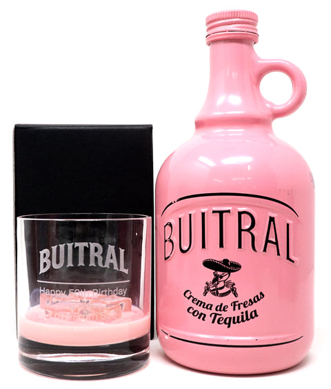 Personalised Premium Glass Tumbler & 70cl Buitral Strawberry Tequila Cream - Label Design
