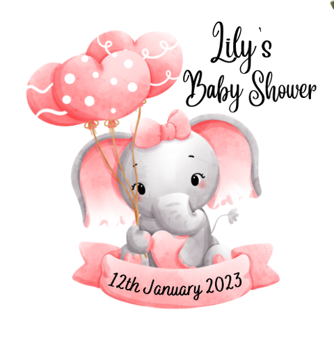 Personalised Baby Shower Pink Elephant Design Drink Toppers