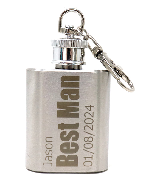 Personalised Silver 1oz Hip Flask Key Chain - Best Man Design