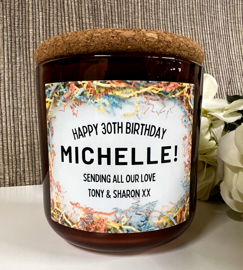 Personalised Birthday Shred Design Scented Candle
