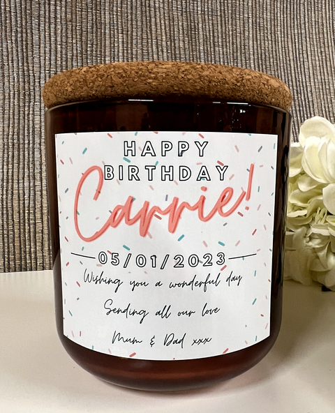 Personalised Birthday Sprinkles Design Scented Candle