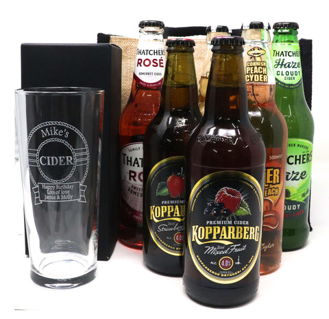 Personalised Pint Glass & 6 Bottles of Cider Gift Set - Cider Design