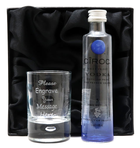 Personalised Shot Glass & Vodka Miniature In Silk Gift Box