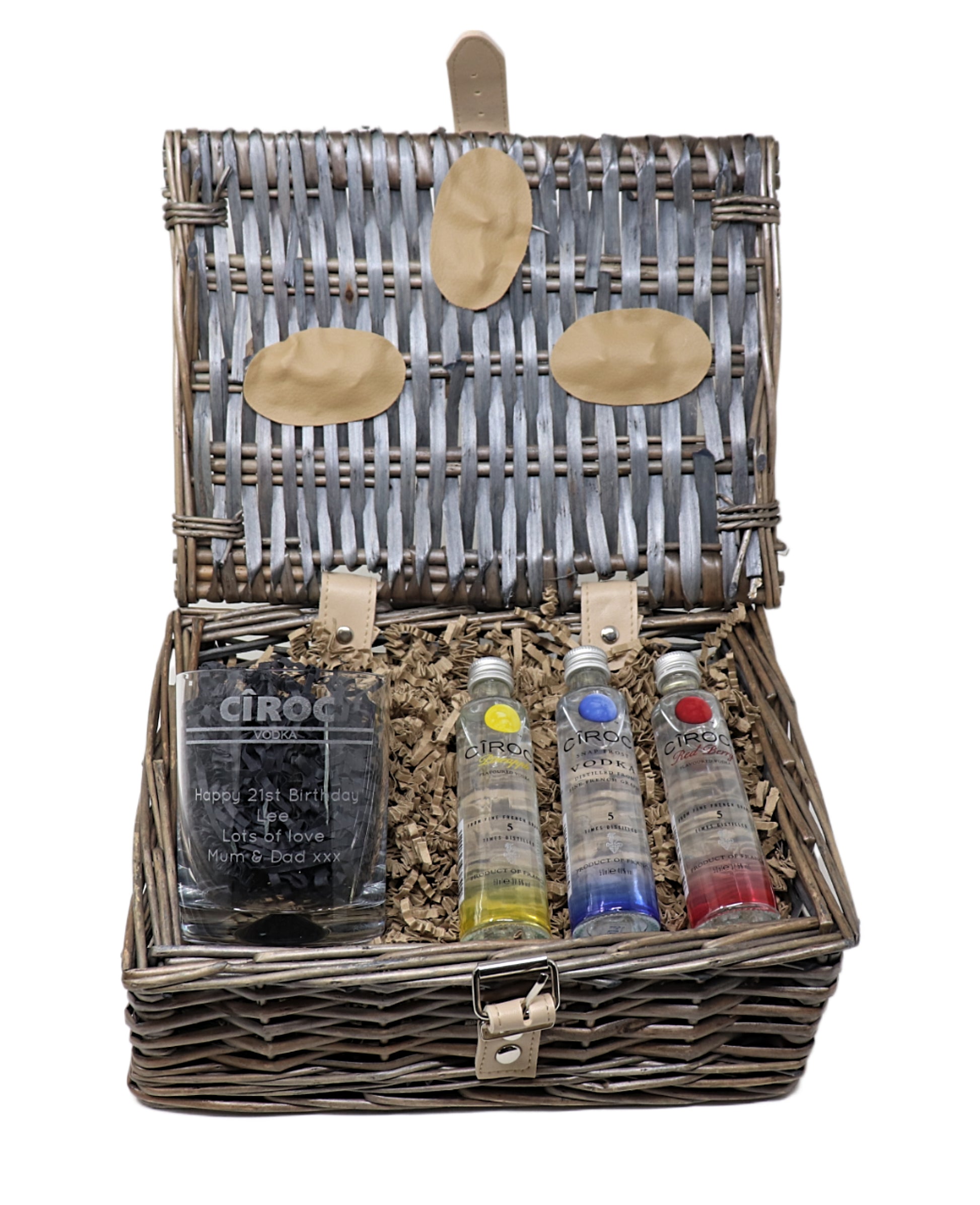 Personalised Ciroc Vodka Gift Hamper with Engraved Vodka Glass Regalo