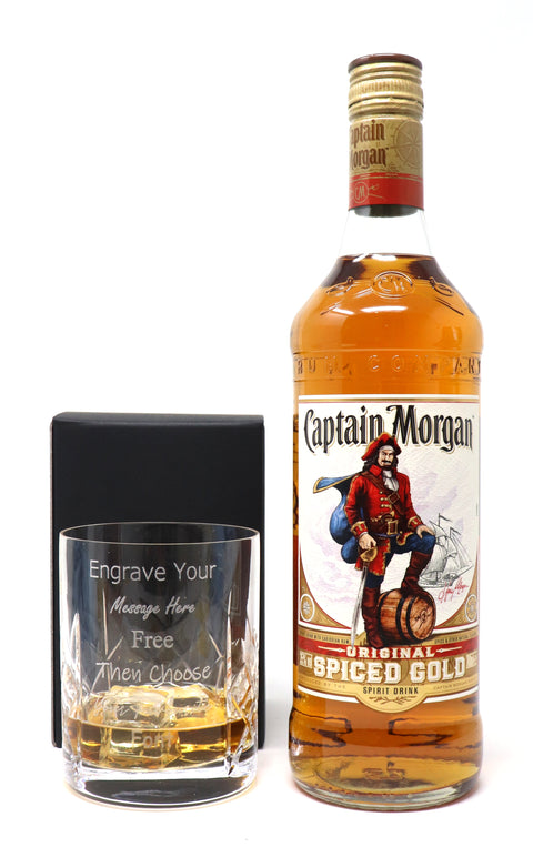Personalised Crystal Rum Glass Tumbler & 70cl Captain Morgan Spiced Rum