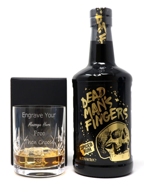 Personalised Crystal Rum Glass Tumbler & 70cl Dead Man's Fingers Spiced Rum