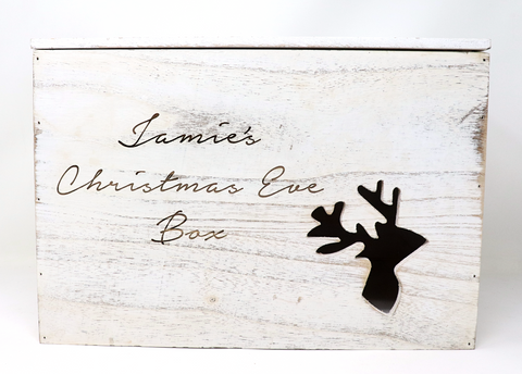 Personalised Reindeer Cut Out Christmas Eve Wooden Box