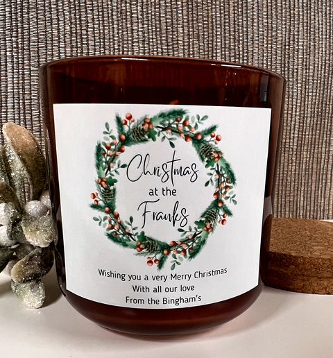 Personalised Christmas Wreath Design Scented Candle