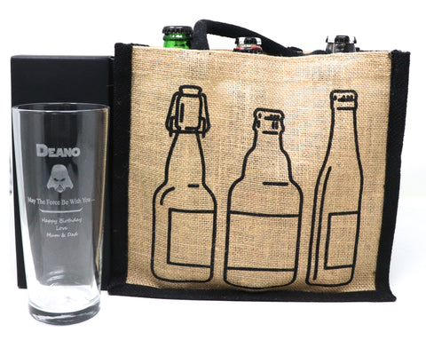 Personalised Darth Vader Pint Glass & 6 Bottles of Cider Gift Set