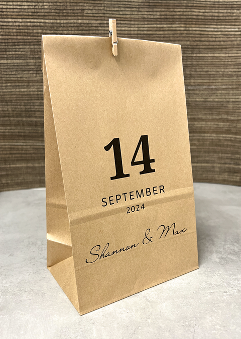 Personalised Paper Sweet Cake Favour Bags - Date Design