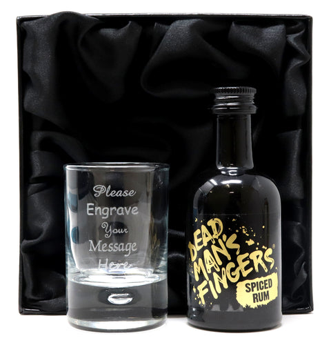 Personalised Shot Glass & Rum Miniature In Silk Gift Box