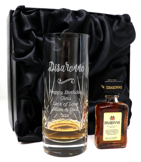 Personalised Crystal Highball Glass & Miniature - Disaronno Design