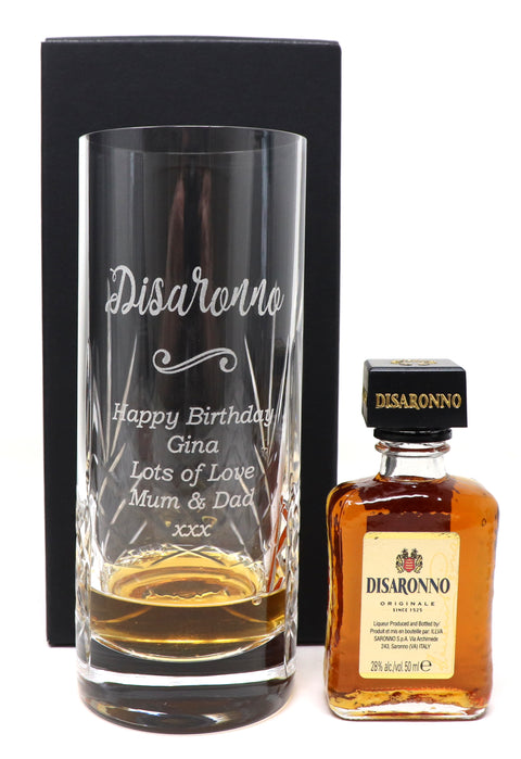 Personalised Crystal Highball Glass & Miniature - Disaronno Design