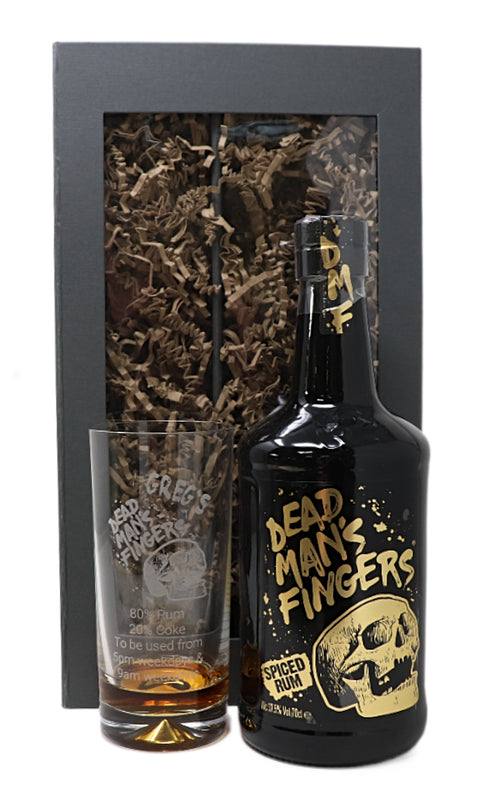 Personalised Highball Glass & 70cl Rum - Dead Man's Fingers Design