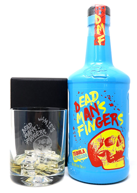 Personalised Glass Tumbler & 70cl Tequila Reposado - Dead Man's Fingers Design