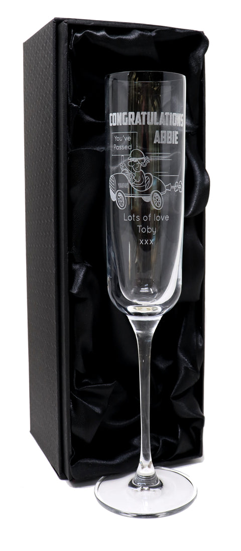 Personalised Fusion Champagne Flute Glass - Driving Test Design