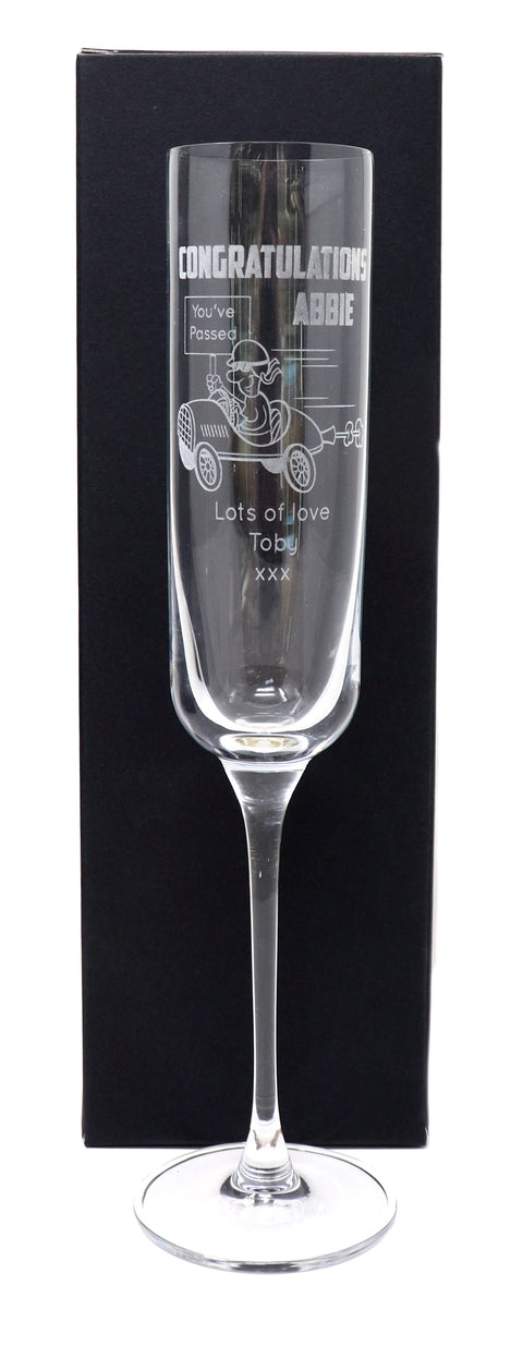Personalised Fusion Champagne Flute Glass - Driving Test Design