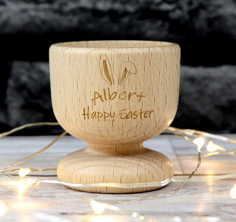 Personalised Wooden Egg Cup with Bunny Design