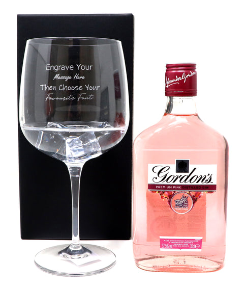 Personalised Gin Balloon Cocktail Glass & 35cl Bottle of Gordon's Pink Gin