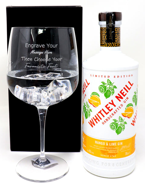 Personalised Gin Balloon Cocktail Glass & 70cl Bottle of Whitley Neill Mango & Lime Gin
