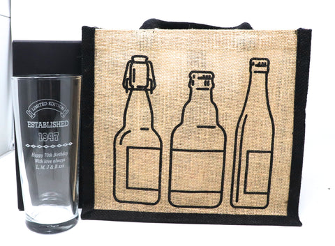 Personalised Pint Glass & 6 Bottles of Beer Git Set - Established Birthday Design