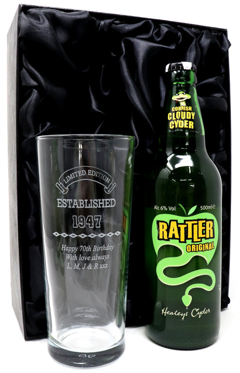 Personalised Pint Glass & Beer/Cider - Established Birthday Design