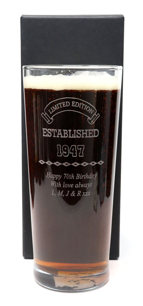 Personalised Pint Glass - Birthday Established Design