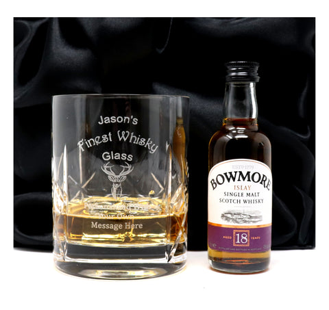 Personalised Crystal Glass Tumbler & Miniature - Finest Whisky Design