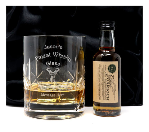 Personalised Crystal Glass Tumbler & Miniature - Finest Whisky Design