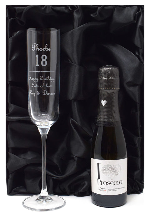 Personalised Fusion Flute & 20cl Prosecco in Silk Gift Box - Birthday (F) Design