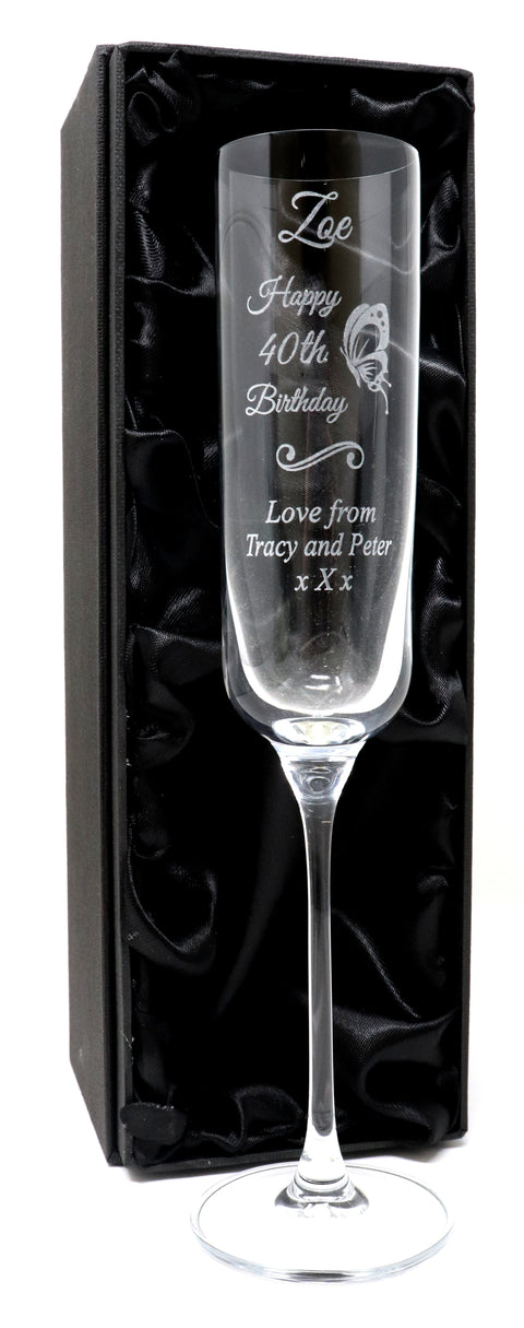 Personalised Fusion Champagne Flute - Birthday Butterfly Design