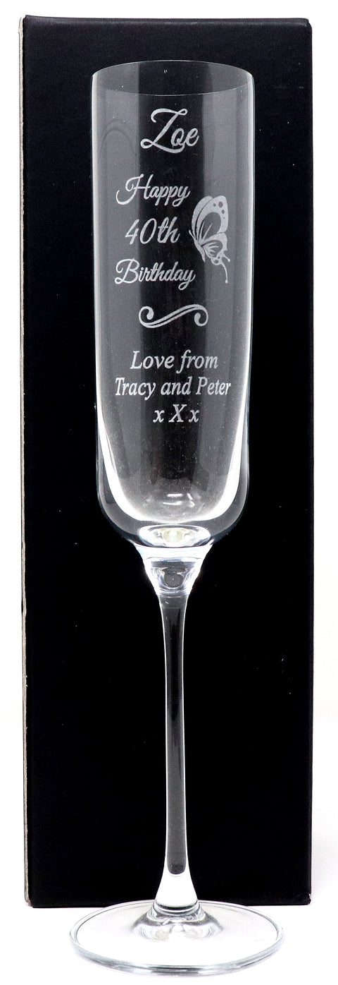 Personalised Fusion Champagne Flute - Birthday Butterfly Design