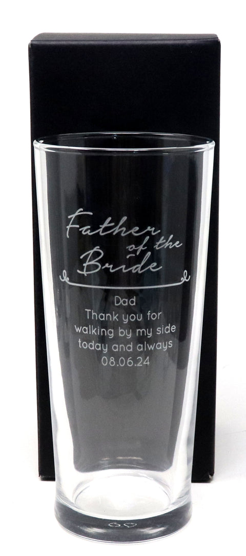 Personalised Pint Glass - Father of the Bride/Groom Wedding Design