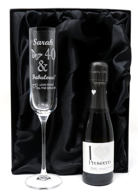 Personalised Fusion Flute & 20cl Prosecco in Silk Gift Box - Birthday Fabulous Design