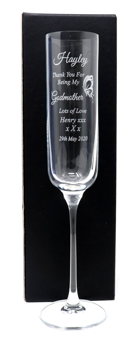 Personalised Fusion Champagne Flute - Godmother Butterfly Design