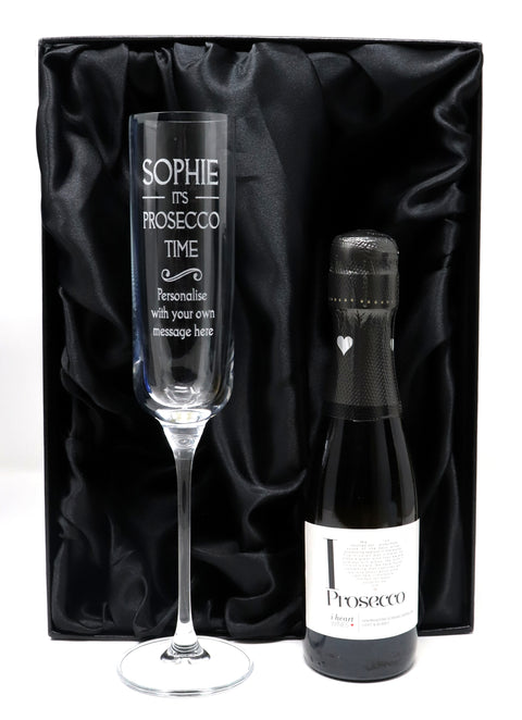 Personalised Fusion Flute & 20cl Prosecco in Silk Gift Box - Prosecco Time Design