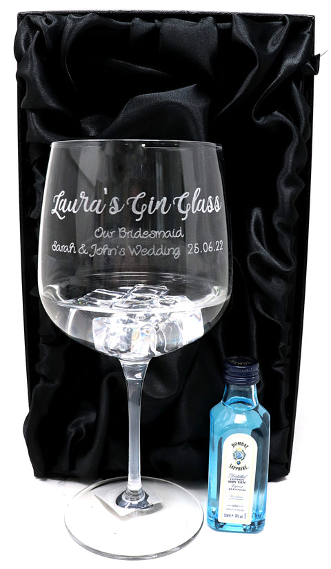Personalised Gin Balloon Cocktail Glass & Miniature Bottle of Gin - Gin Design