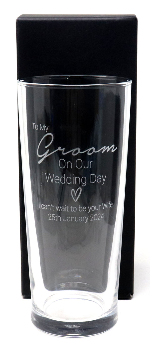 Personalised Pint Glass - Groom Wedding Design