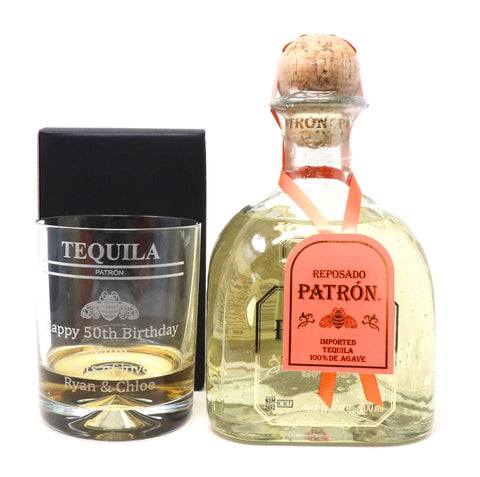 Personalised Dimple Glass Tumbler & 70cl Patron Reposado Tequila - Patron Tequila Banner Design