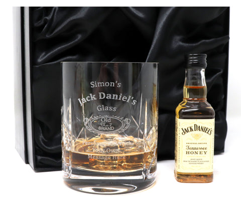 Personalised Crystal Glass Tumbler & Miniature - Jack Daniels Design