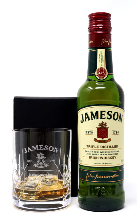 Personalised Crystal Glass Tumbler & 35cl Jameson Irish Whiskey - Label Design