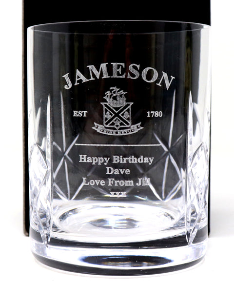 Personalised Crystal Glass Tumbler & 70cl Jameson Irish Whiskey - Jameson Label Design