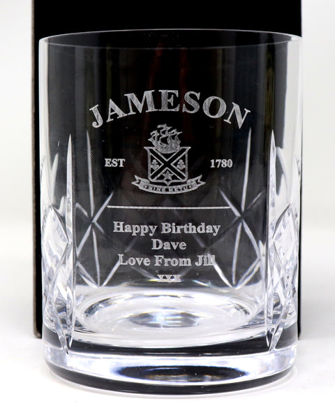 Personalised Crystal Glass Tumbler & 35cl Jameson Irish Whiskey - Label Design